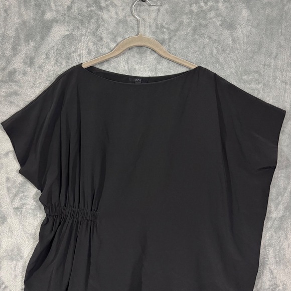 COS Boat Neck Ruched Side Black Silk Top Size 2 - Picture 3 of 14